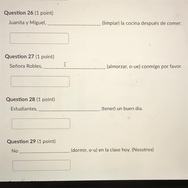 SPANISH 2 GRAMMAR unit 5.1 help me please, no incorrect answer plz j take my points-example-1