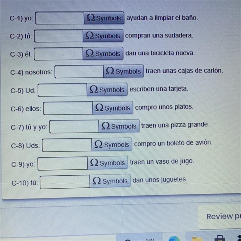 Write the correct indirect object pronoun in each sentence. Follow the model-example-1