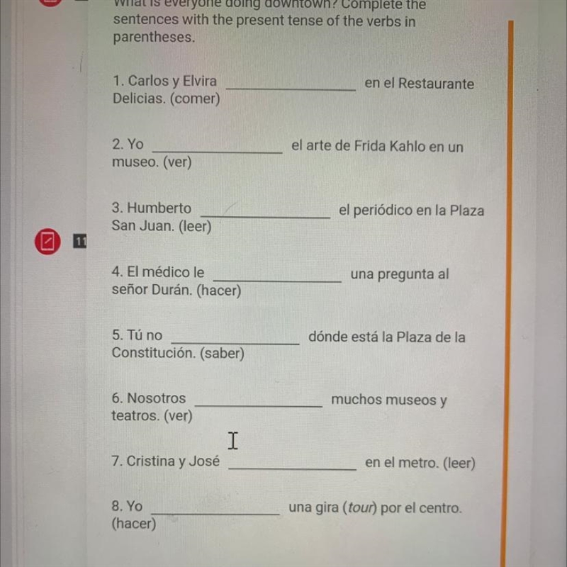 What is everyone doing downtown? Complete the sentences with the present tense of-example-1