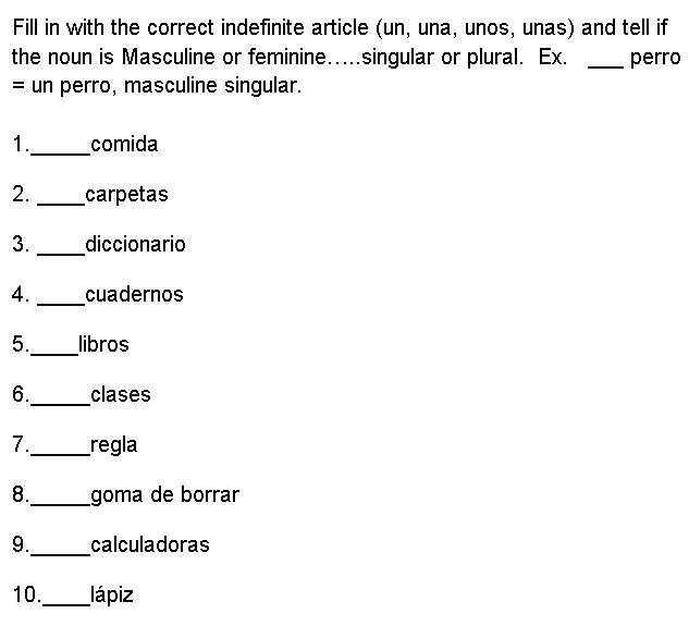 Fill in the worksheet with correct indefinite articles and tell if the noun is feminine-example-1