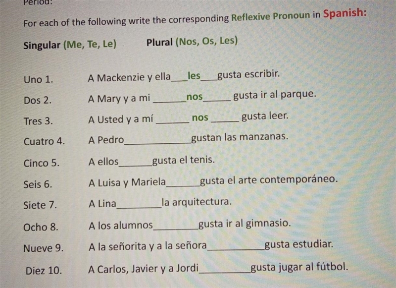 For each of the following write the corresponding Reflexive Pronoun in Spanish: Singular-example-1