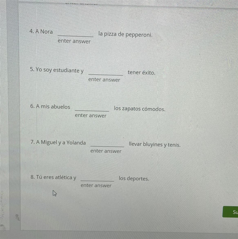 Complete each sentence with me, te, le, nos, or les and the appropriate form of gustar-example-1