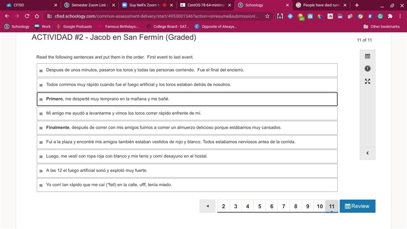 Pls help me with this Spanish work San Fermin In order-example-1