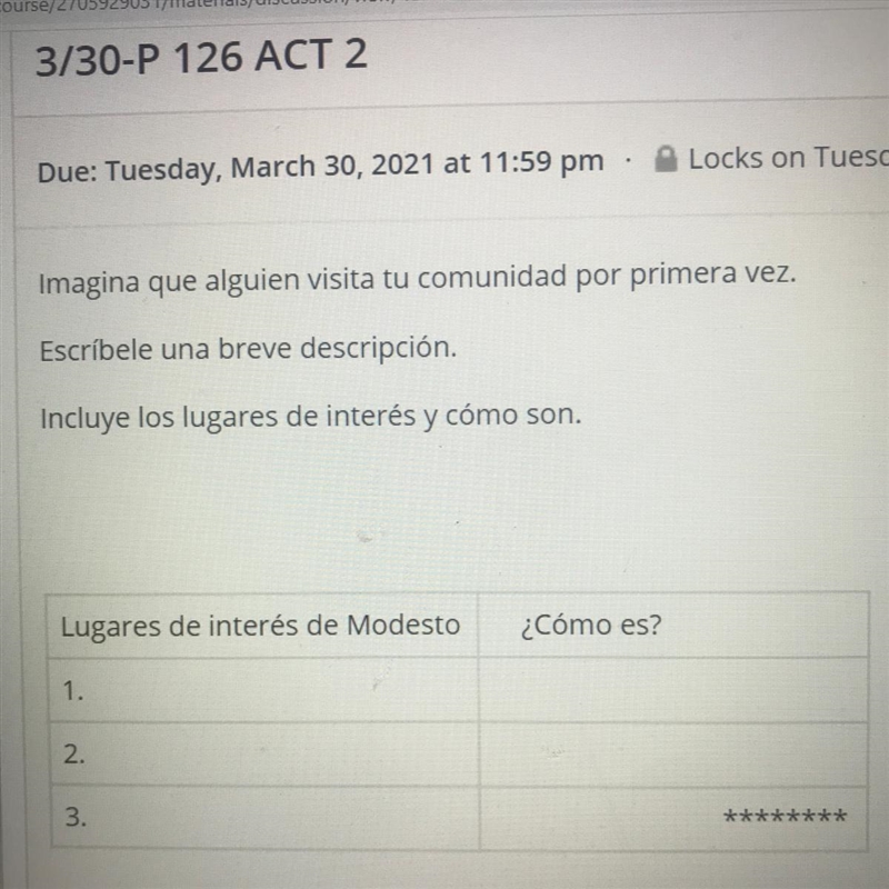 Spanish chart pleaseee help !! Imagina que alguien visita tu comunidad por primera-example-1