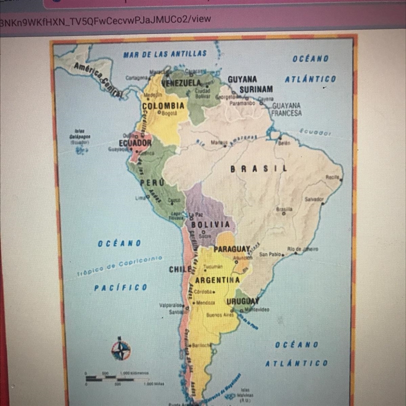 What country is each of these students from? Look at the map of South America to find-example-1