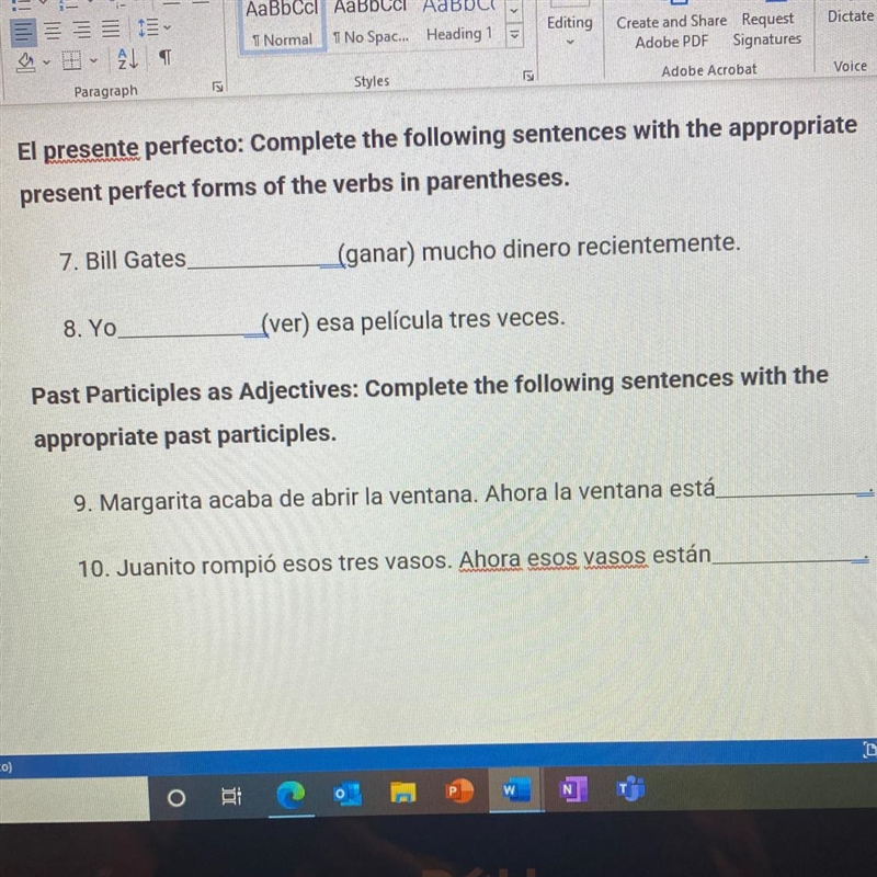 El presente perfecto: Complete the following sentences with the appropriate present-example-1