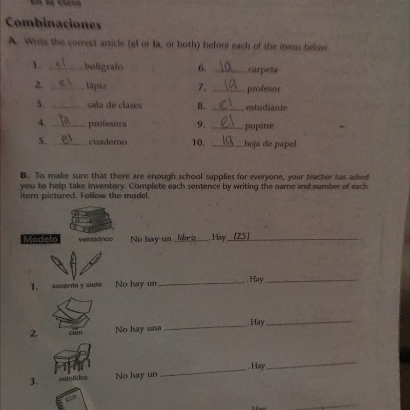 What are the answers for these ? en la clase assignment Spanish-example-1