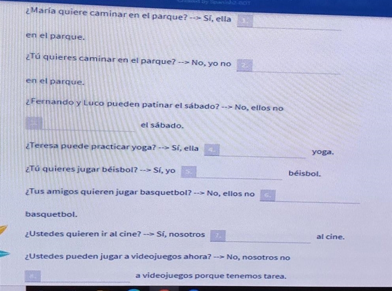 PLEASE HELP SPANISH Answer each question below using TWO verbs. The first two have-example-1