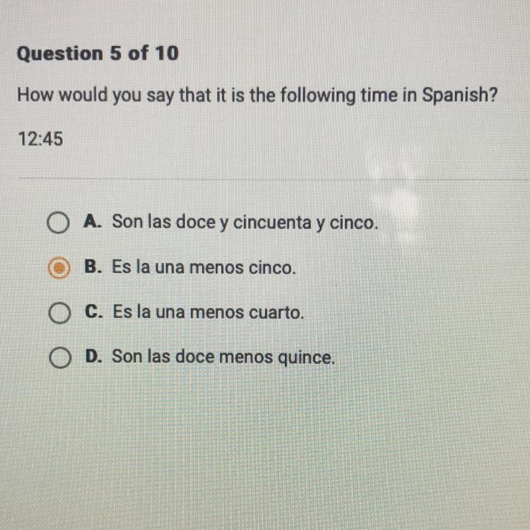 How would you say that it is the following time in spanish? 12:45-example-1