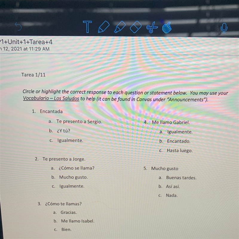 Circle or highlight the correct response to each question or statement below.-example-1