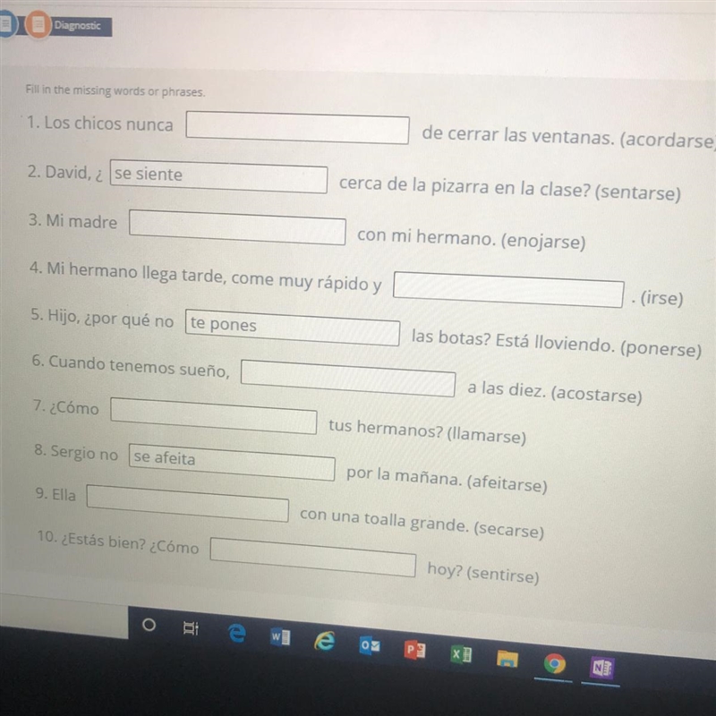 Spanish work please help !! Fill in the missing words or phrases.-example-1