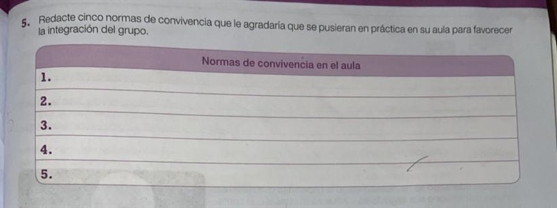 Redacte cinco normas de convivencia que la agradecía que se pusieran en práctica en-example-1