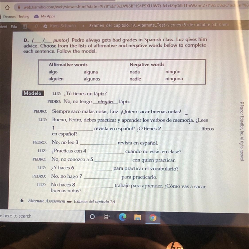 Word bank “algo” “alguien” “alguna” “algunos” “nada” “nadie” “ningún” “ninguna”-example-1