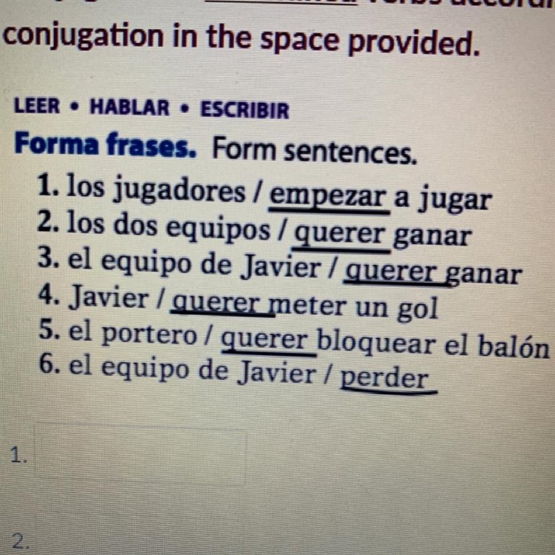 Conjugate the underlined verbs according to the subject. Write the conjugation in-example-1