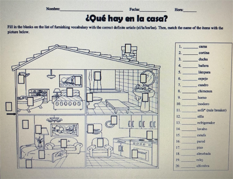 Que hay en la casa worksheet-example-1