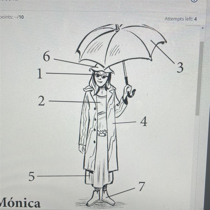 Look at the illustration of Monica. Write the names of the numbered items that correspond-example-1