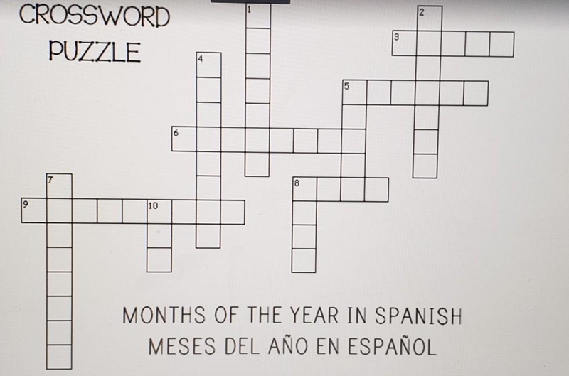 Across: Marzo Agosto Diciembre Julio Septiembre Down: Octubre Enero Noviembre Abril-example-1