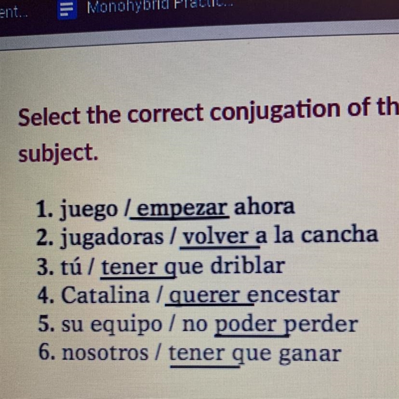 Select the correct of the underlined verbs according to the subject-example-1