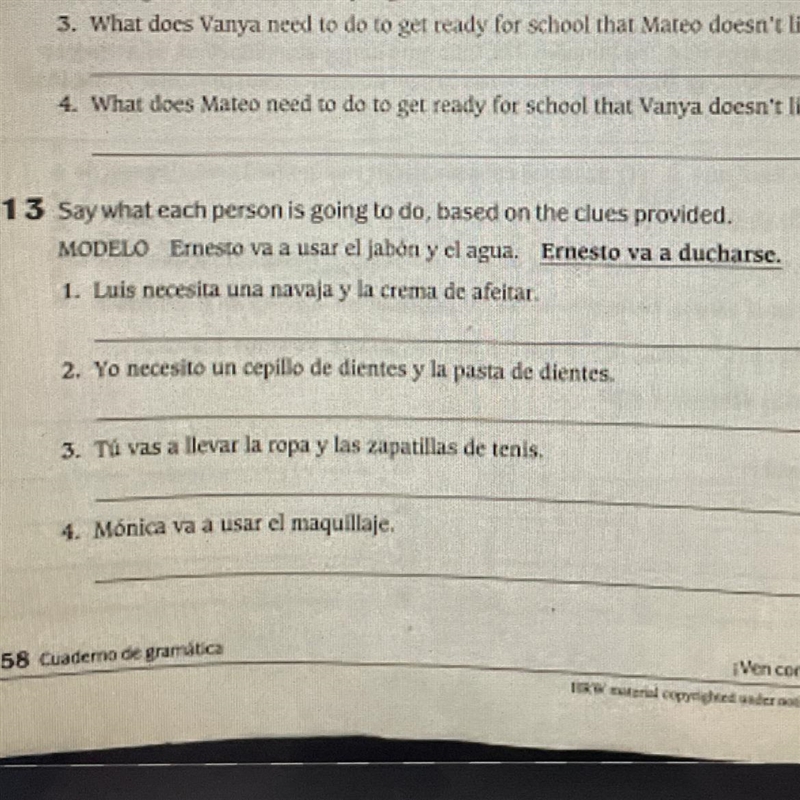 13 Say what each person is going to do, based on the clues provided. MODELO Ernesto-example-1