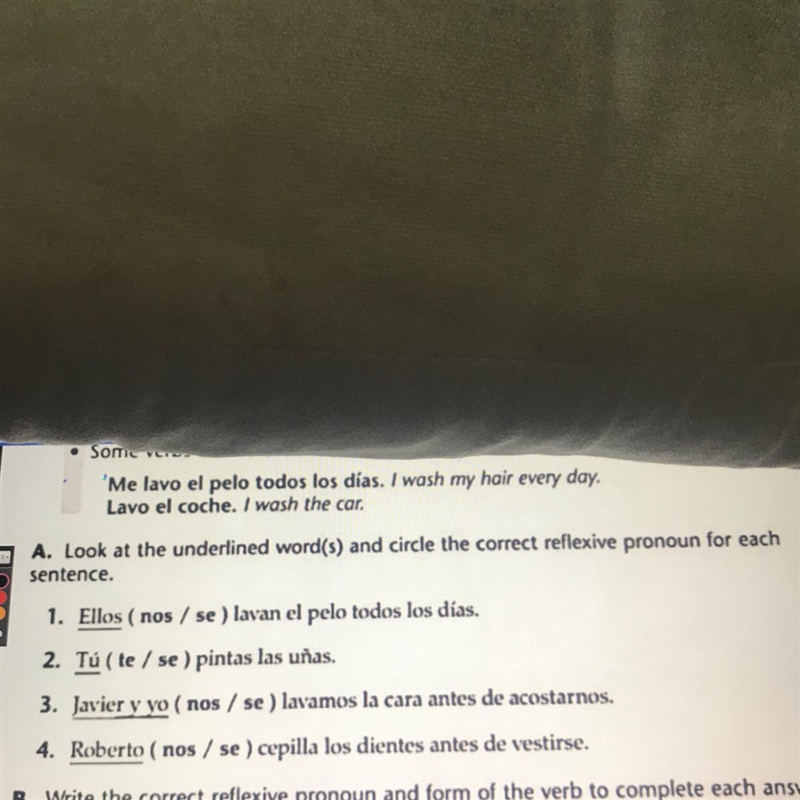 A. Look at the underlined word(s) and circle the correct reflexive pronoun for each-example-1