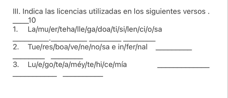 Indica las licencias utilizados en los siguientes versos, please help-example-1