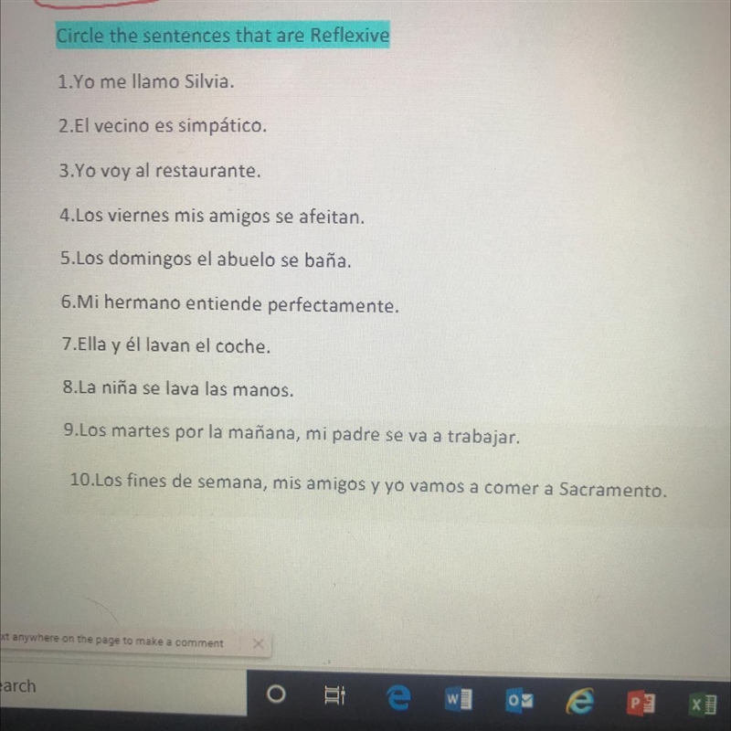 Spanish please help Circle the sentences that are Reflexive-example-1