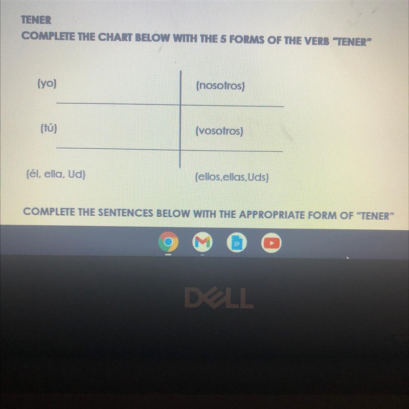 COMPLETE THE SENTENCES BELOW WITH THE APPROPRIATE FORM OF "TENER" 1. Mis-example-1