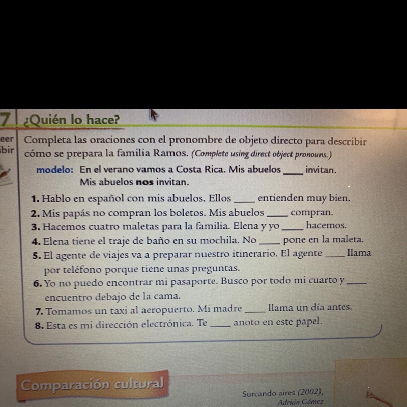 ZlQuién lo hace? Leer Completa las oraciones con el pronombre de objeto directo para-example-1