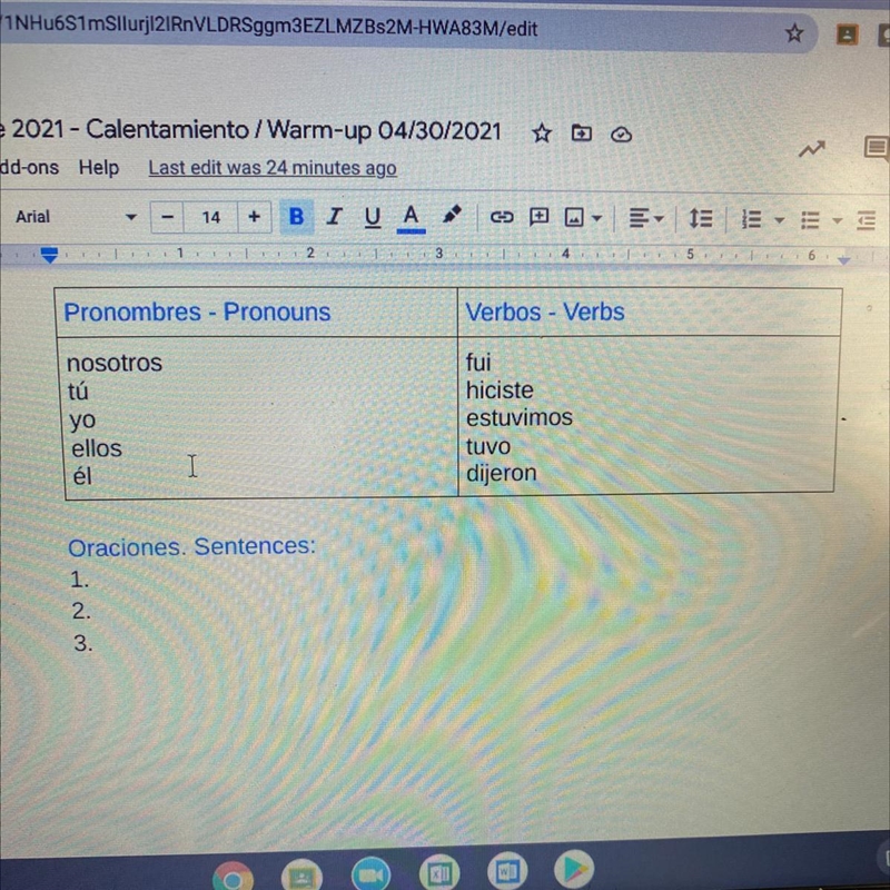 Match each pronoun with its corresponding verb. (You can highlight the corresponding-example-1