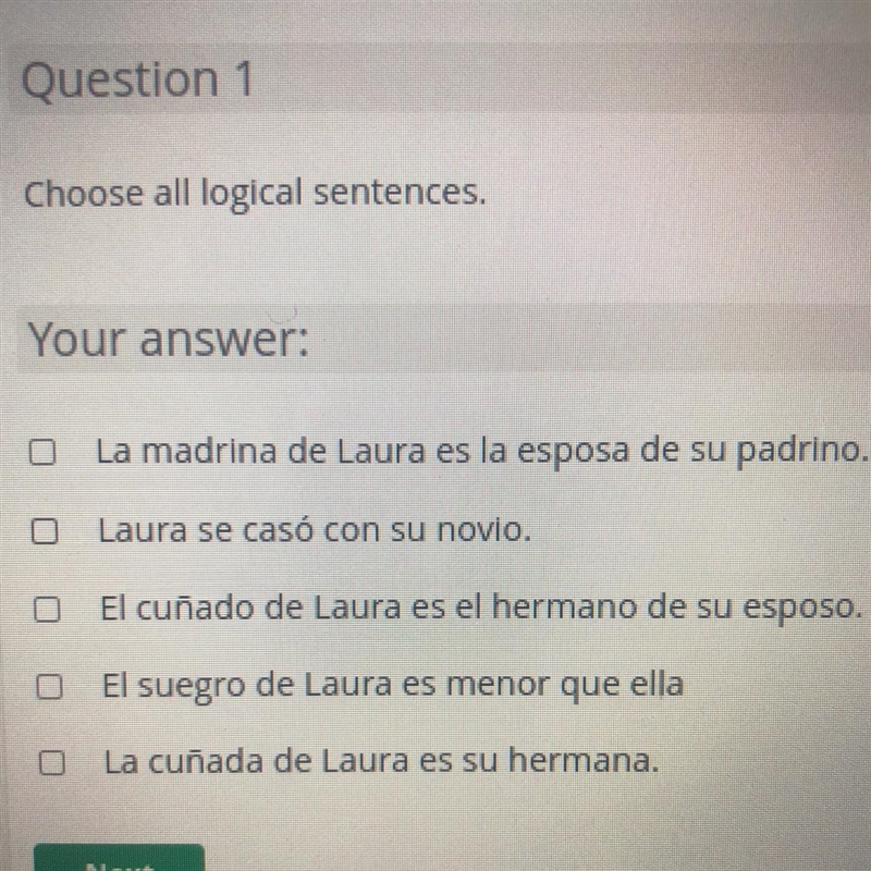 CHOOSE ALL LOGICAL SENTENCES ( ESPAÑOL ) PLEASE HELP-example-1