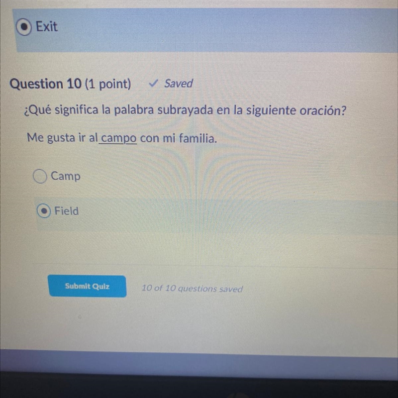 ¿Qué significa la palabra subrayada en la siguiente oración? Me gusta ir al campo-example-1