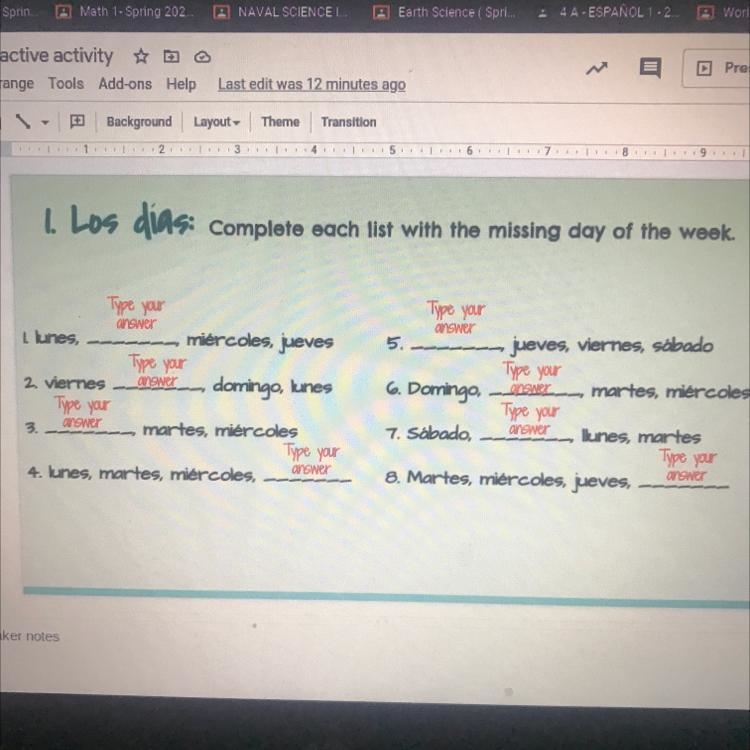 Complete each list with the missing day of the week.-example-1