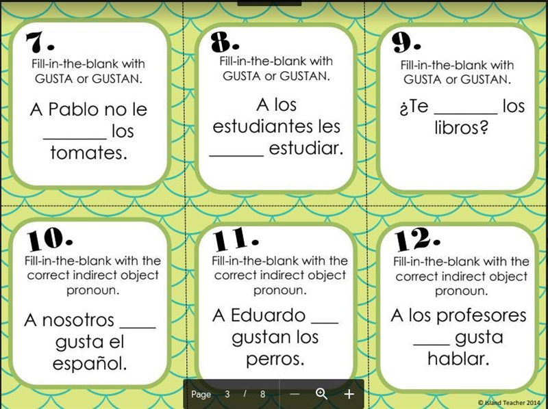 The remaining "Spanish gustar Task Cards" that I need help with! Please-example-1