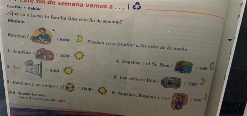 Esteban 18:00 D. Esteban va a estudiar a las ocho de la noche. 1. Angelica 1 3:30 2. Yo-example-1