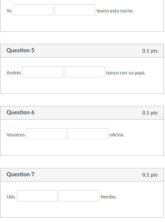 For the following practice, type in the correct form of IR in the first box and in-example-2