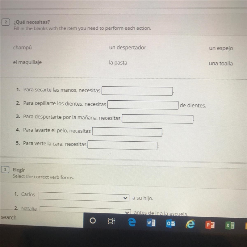 SPANISH PLEASE HELP! ¿Qué necesitas? Fill in the blanks with the item you need to-example-1