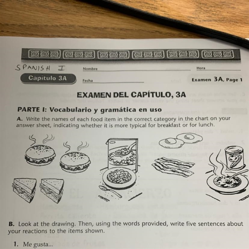 A. Write the names of each food item in the correct category in the chart on your-example-1