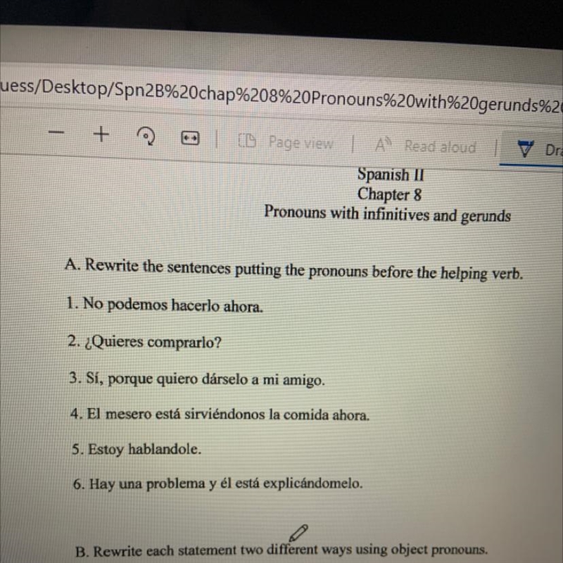 Please help Just need the pronoun before the helping verb-example-1