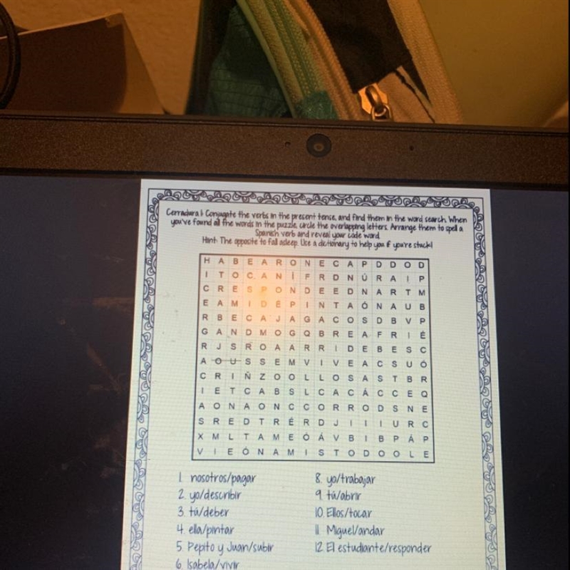 Cerradural Conjugate the verbs in the present tense, and find them in the word search-example-1