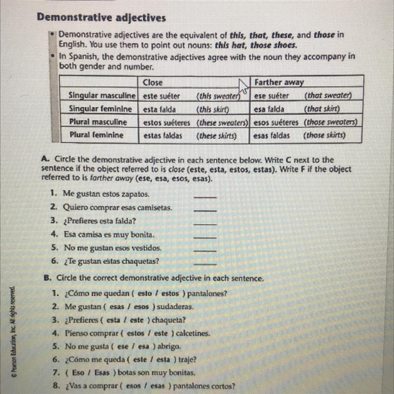 A. Circle the demonstrative adjective in each sentence below. Write C next to the-example-1