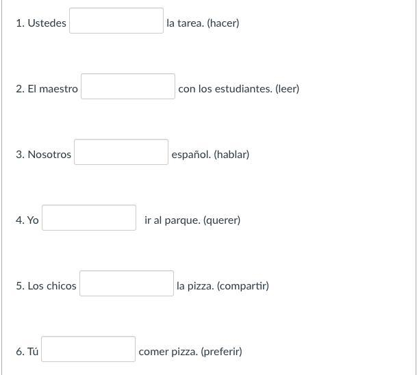 Appropriate present tense form of the verb in parentheses.-example-1