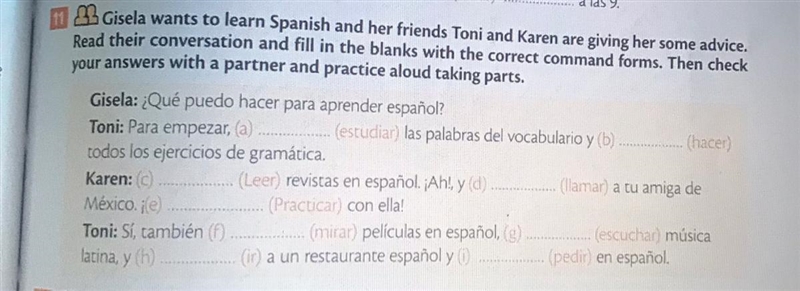 Edited form: Gisela wants to learn Spanish and her friends Toni and Karen are giving-example-1