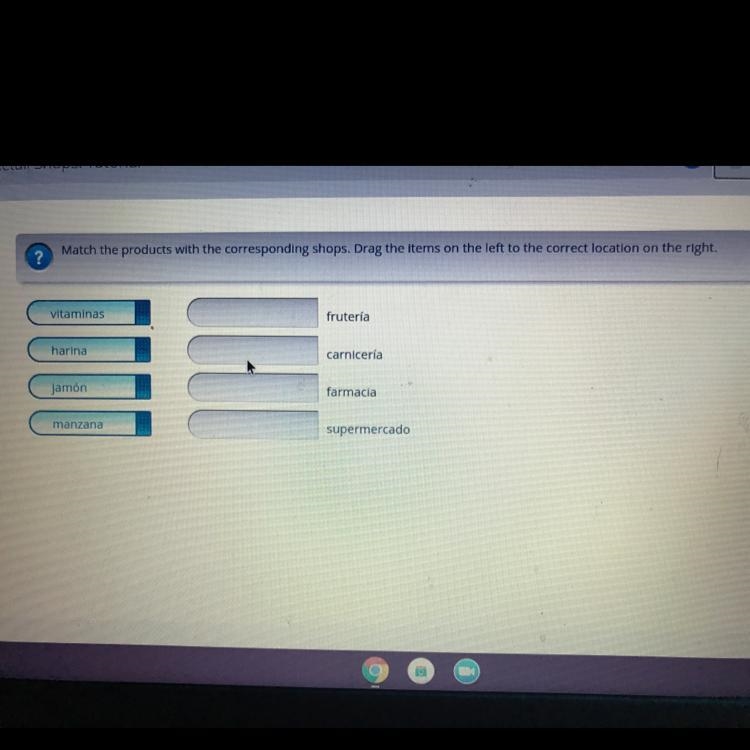 Match the products with the corresponding shops. Drag the items on the left to the-example-1