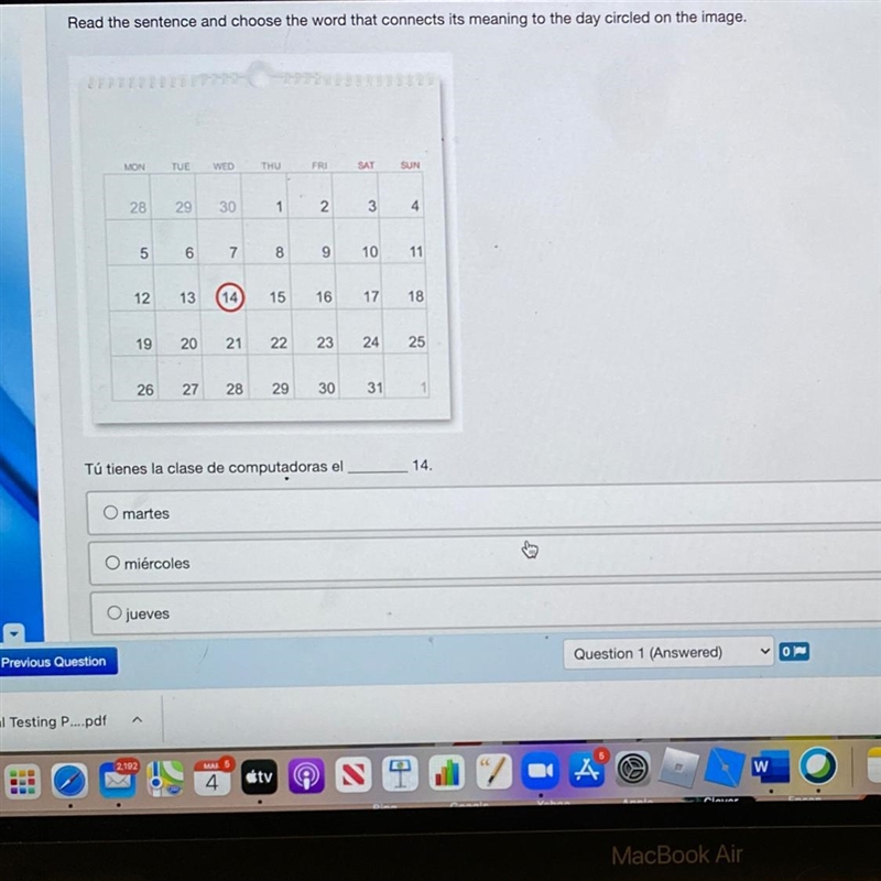 Read the sentence and choose the word that connects its meaning to the day circled-example-1