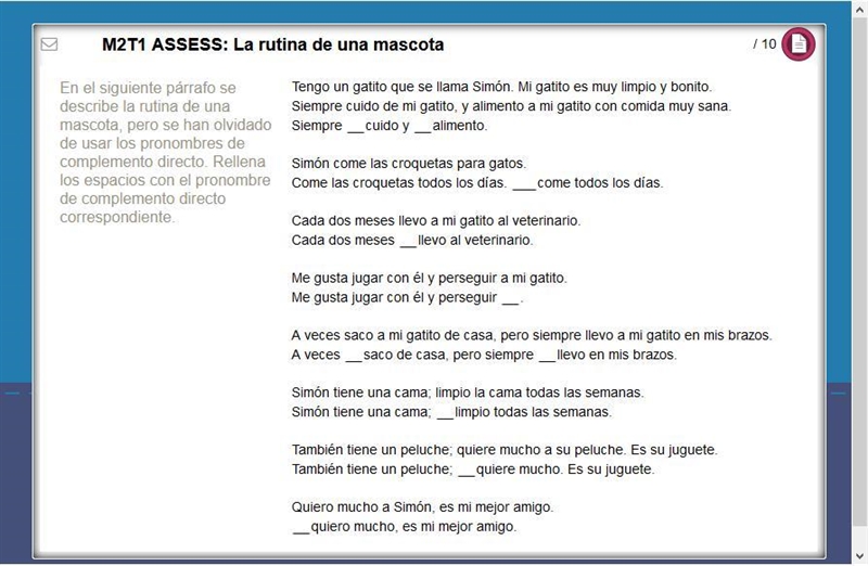 Spanish help please, fill in the blanks! Choose the proper direct object pronoun for-example-1