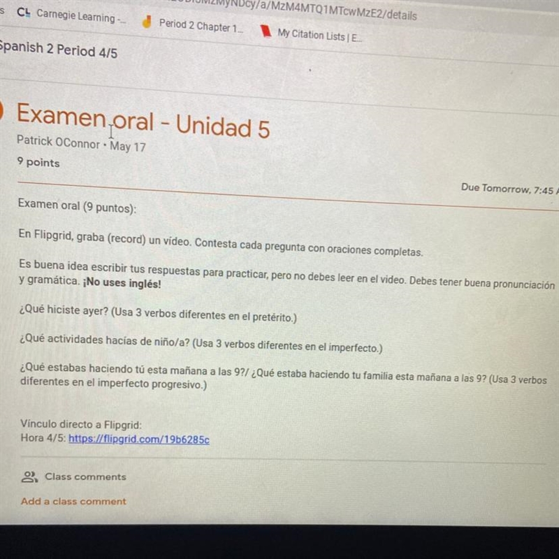 Es buena idea escribir tus respuestas para practicar, pero no debes leer en el video-example-1