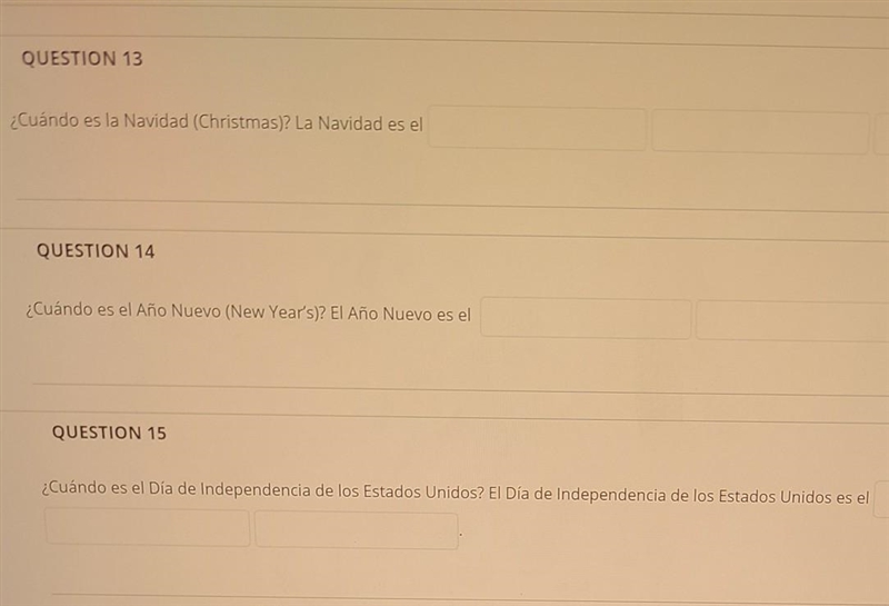 Please help, 3 spanish words for each question ​-example-1