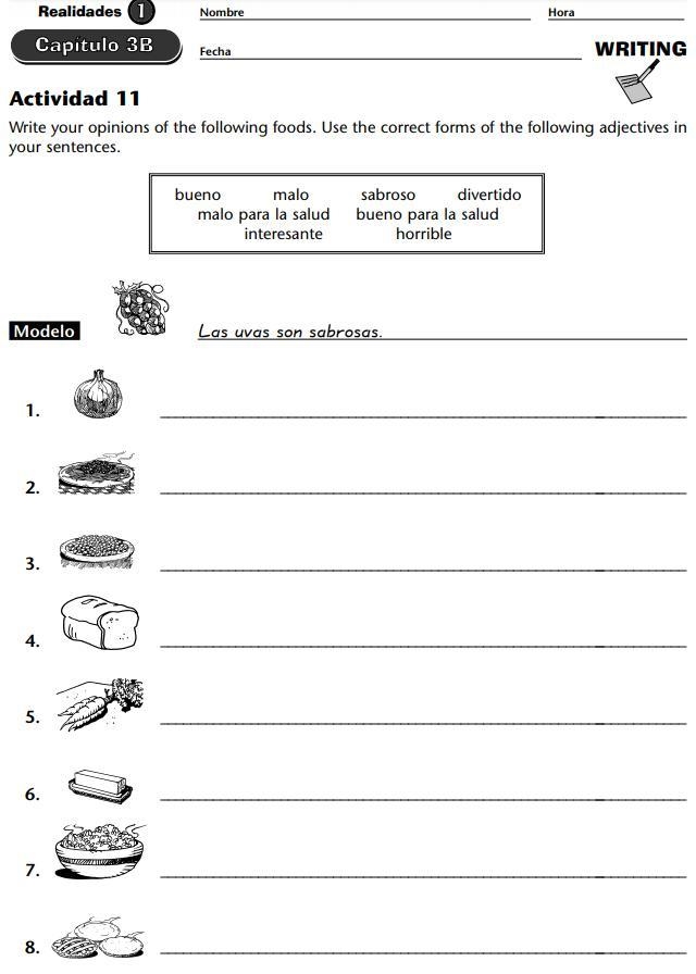 (please help) Write your opinion of the following foods. Use correct forms of the-example-1