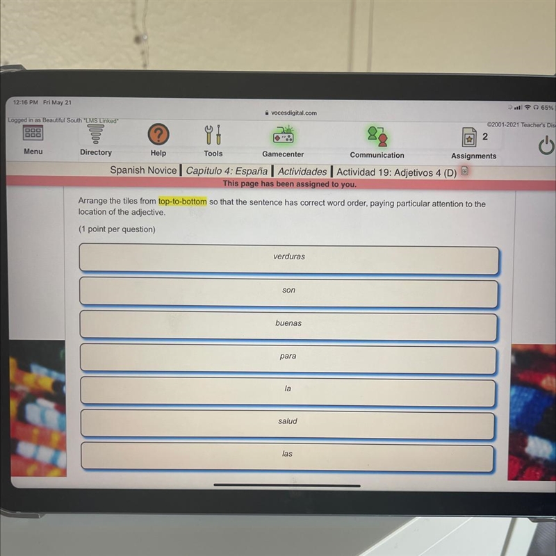 Arrange the tiles from top-to-bottom so that the sentence has correct word order, paying-example-1