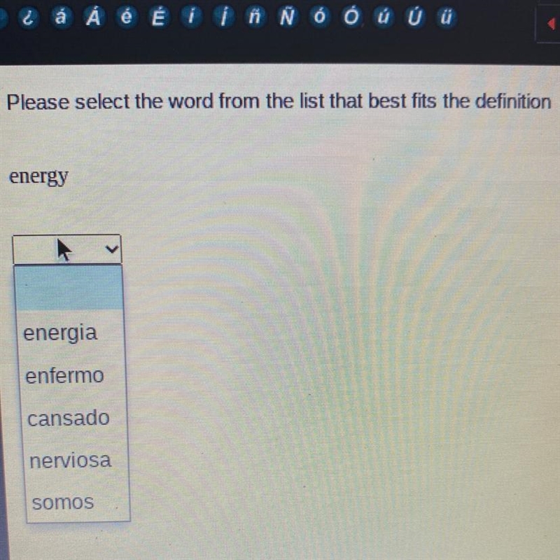 Please select the word from the list that best fits the definition energy-example-1